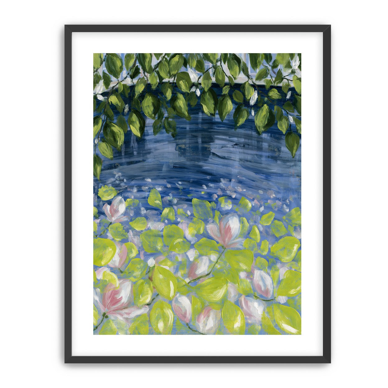 Leaves over lily pond