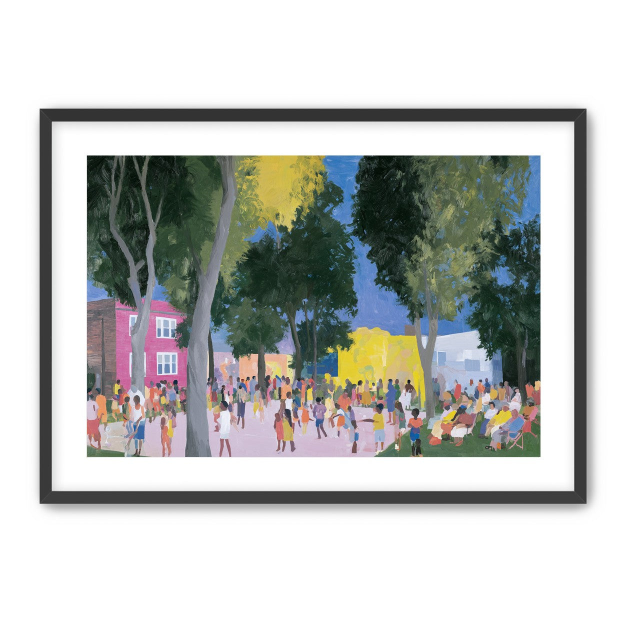 Summer crowd under tall trees