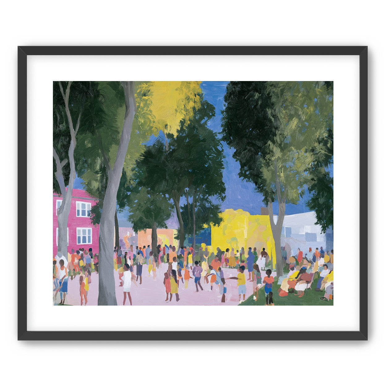 Summer crowd under tall trees