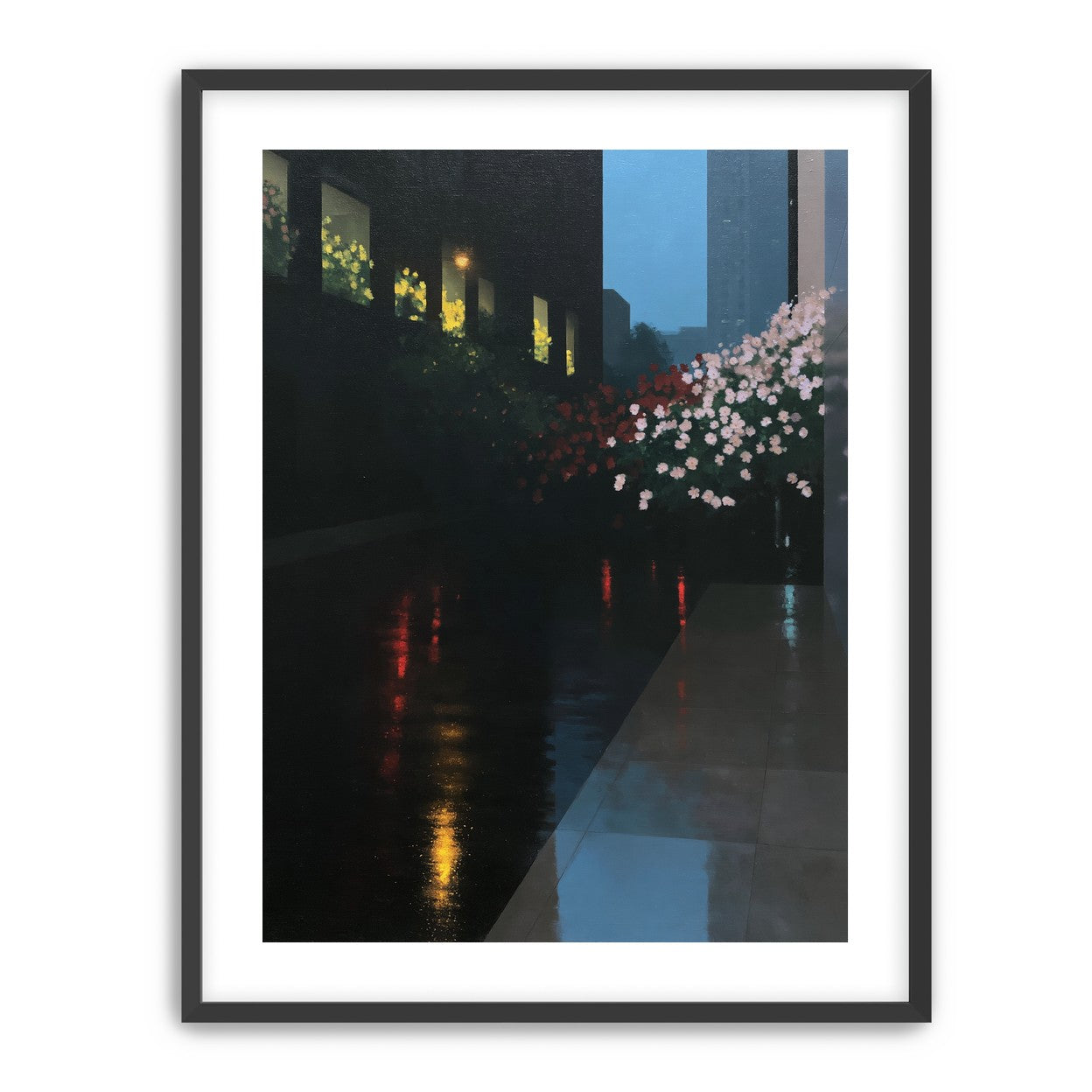 Flowers beside the wet windows