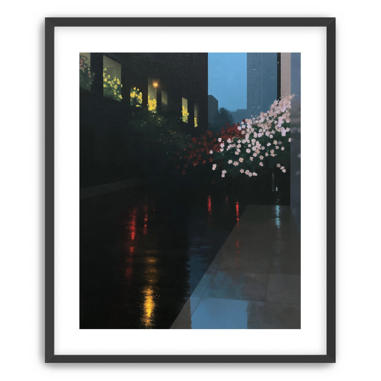 Flowers beside the wet windows