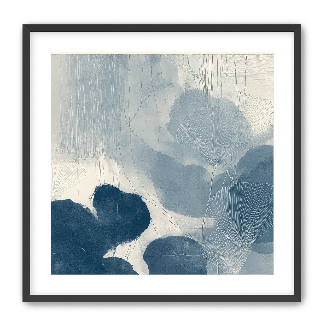 Fan leaves in blue wash