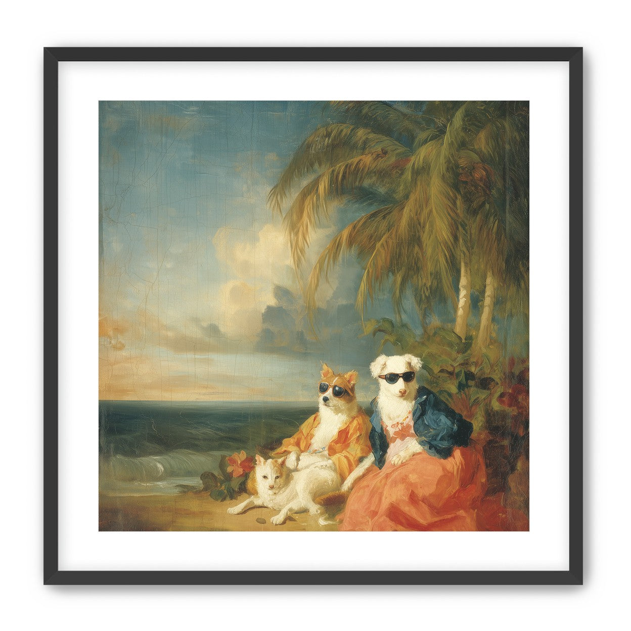 Sunglasses dogs under palms