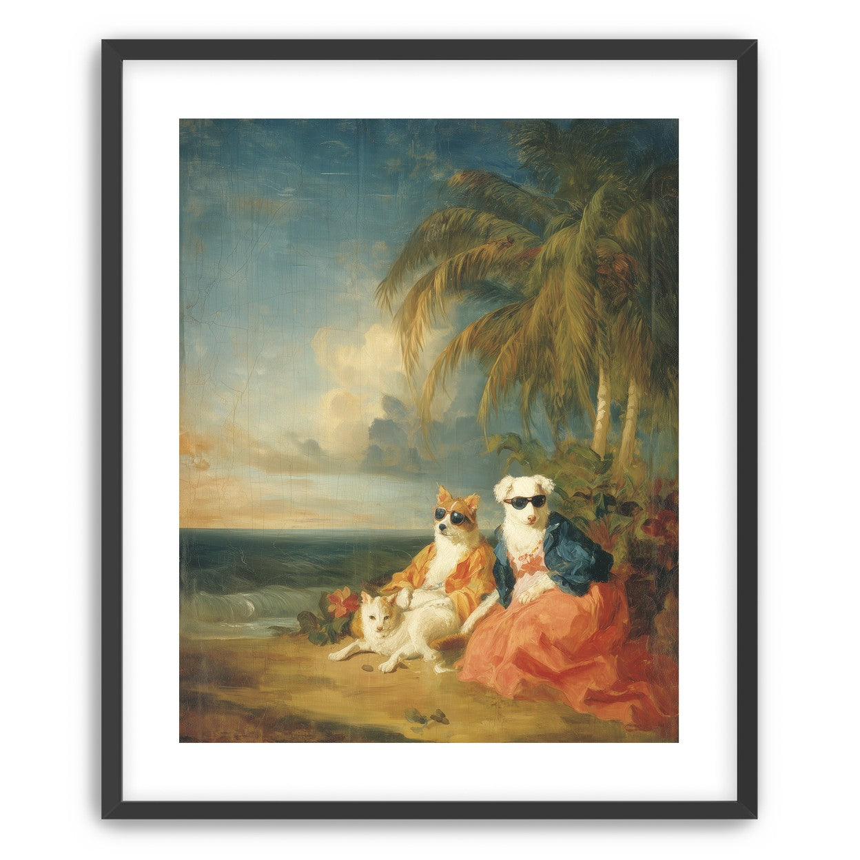 Sunglasses dogs under palms