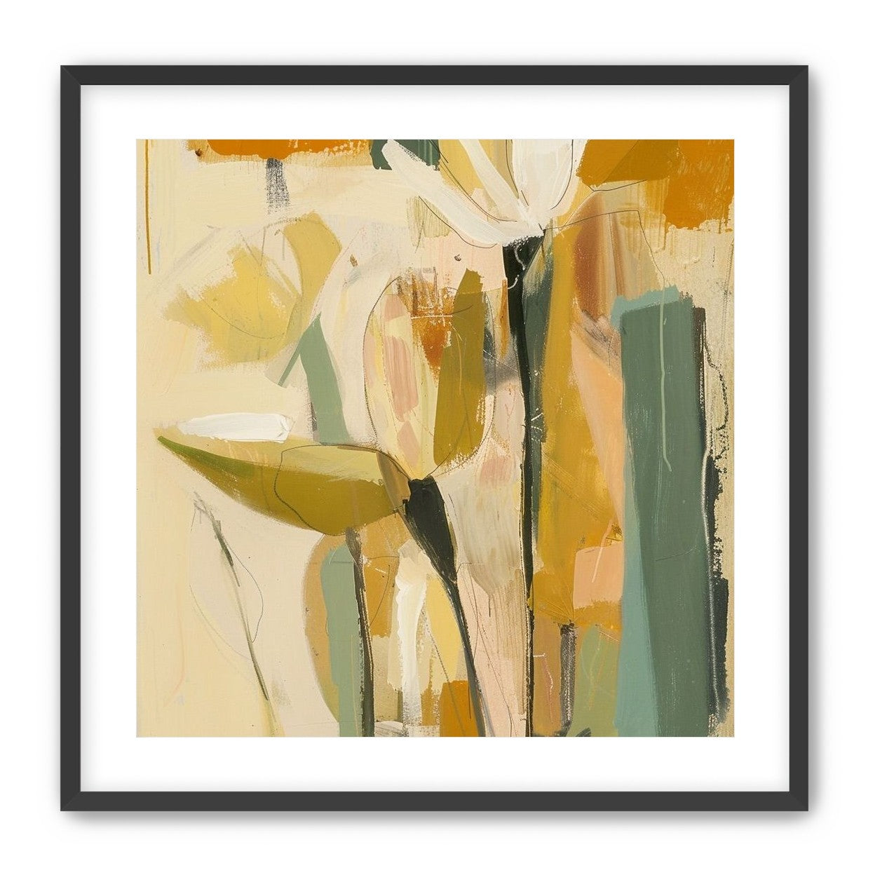 White flower in ochre blocks