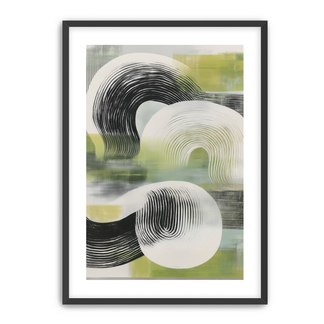 Curved bands across green fields