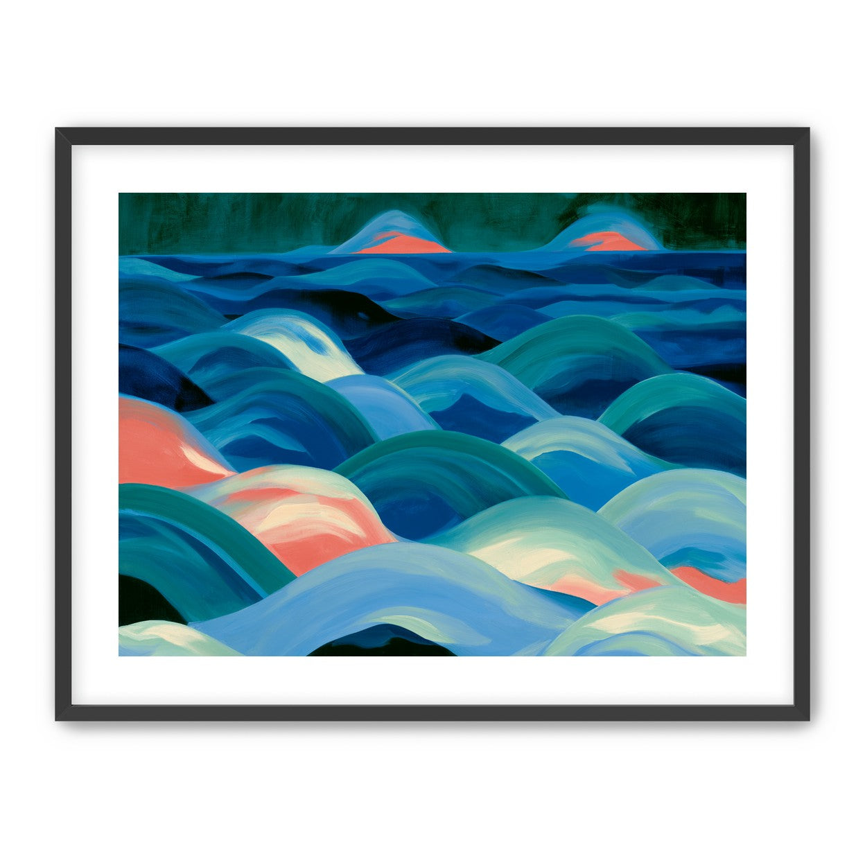 Pink light among blue waves