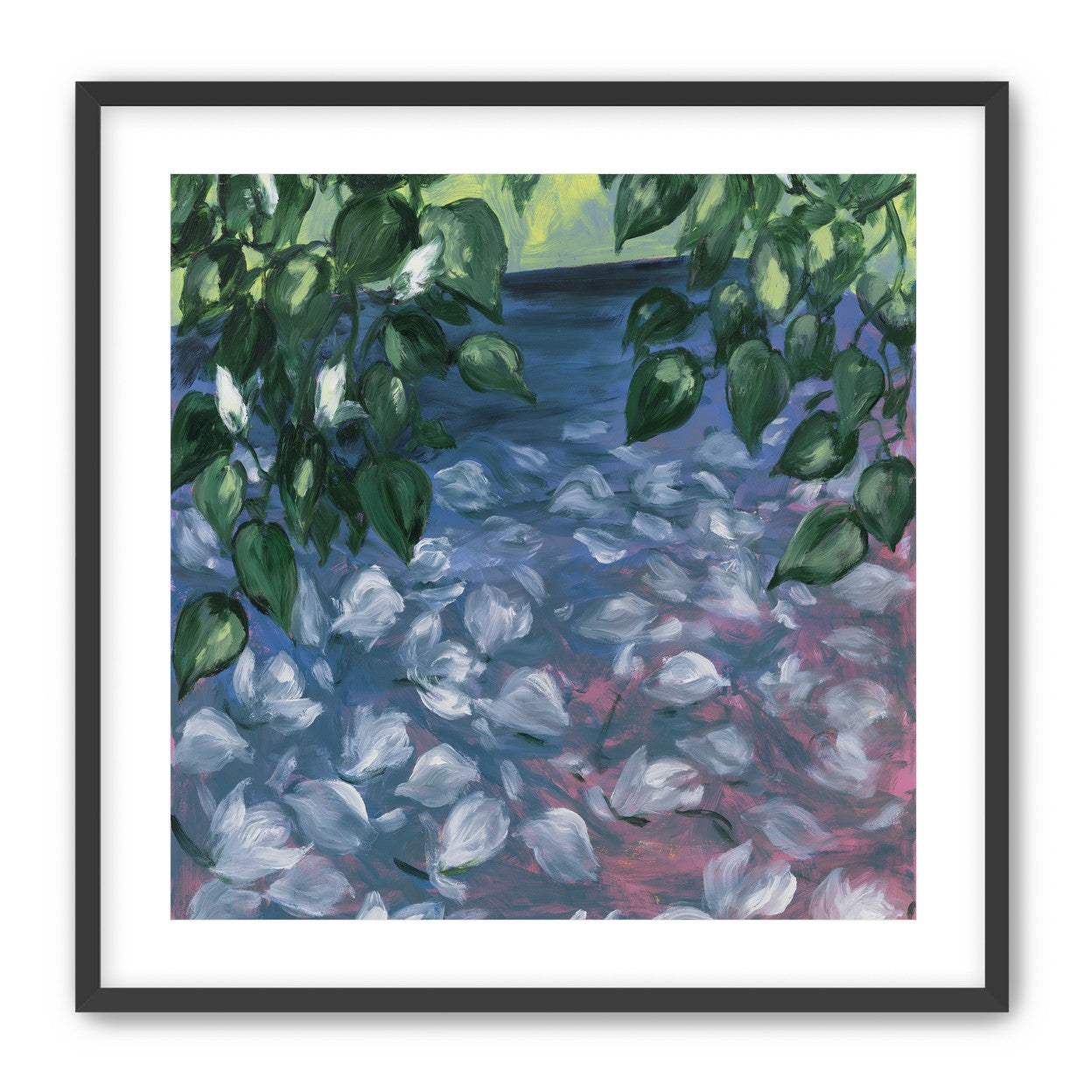 White petals on blue pond