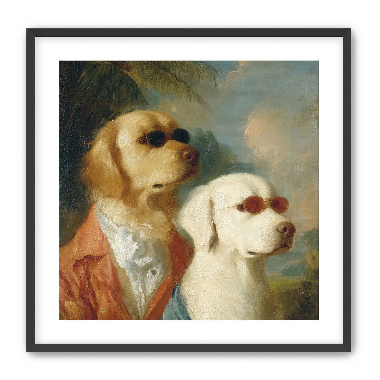 Two dogs in sunglasses