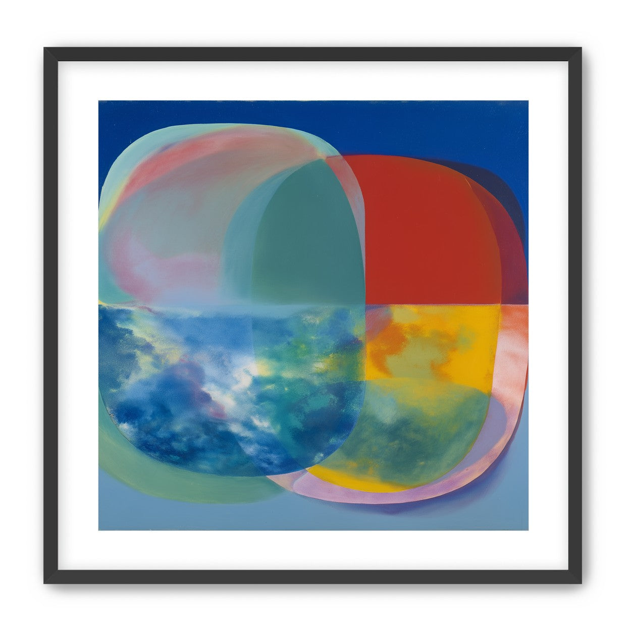 Translucent overlaps on blue field