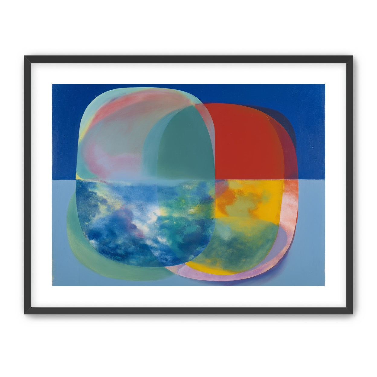 Translucent overlaps on blue field