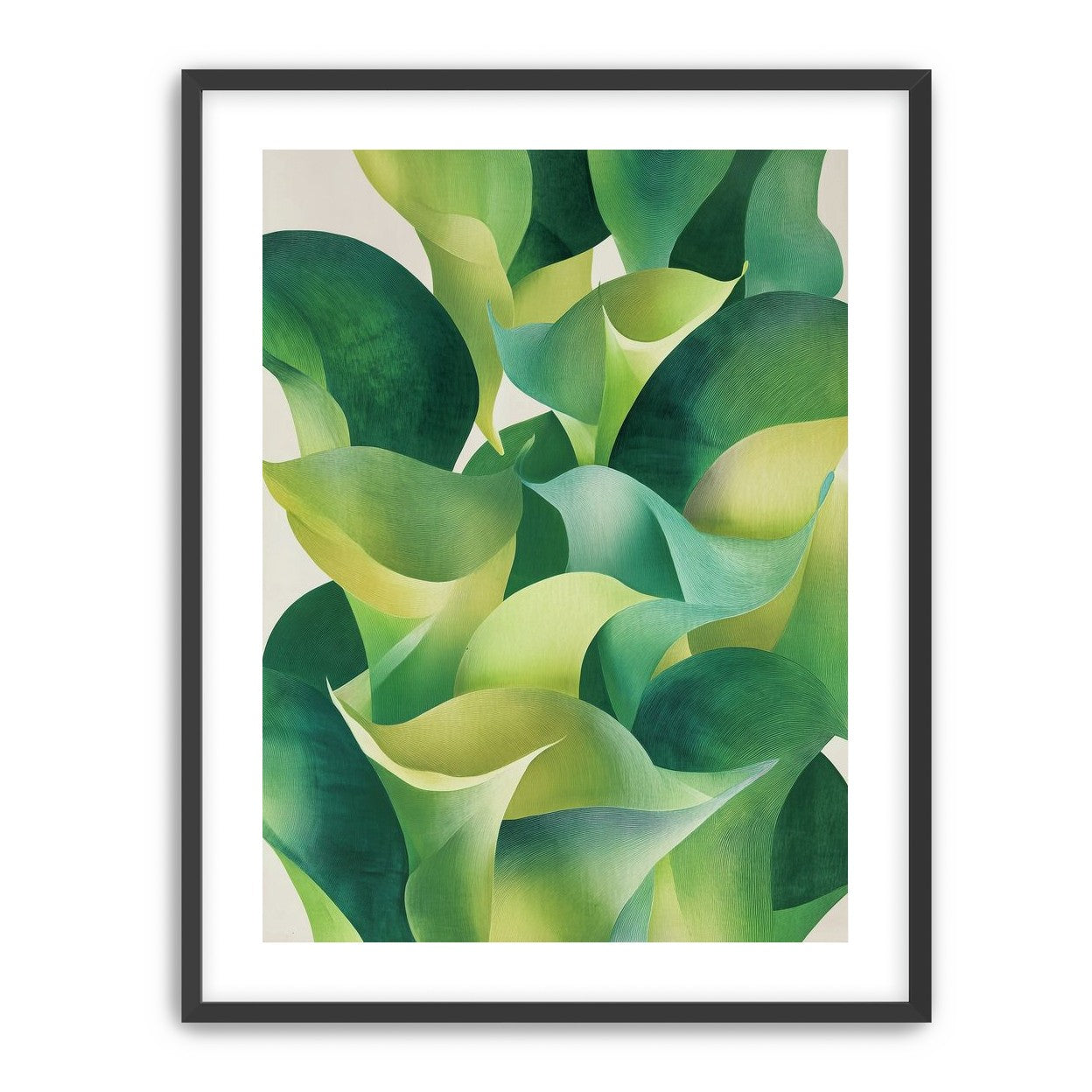 Overlapping curled green leaves