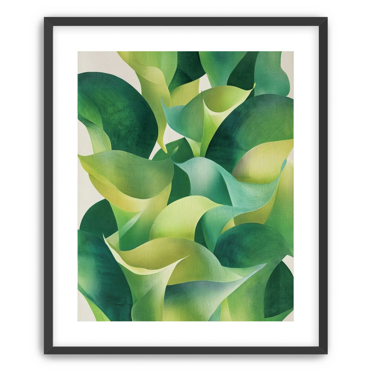 Overlapping curled green leaves