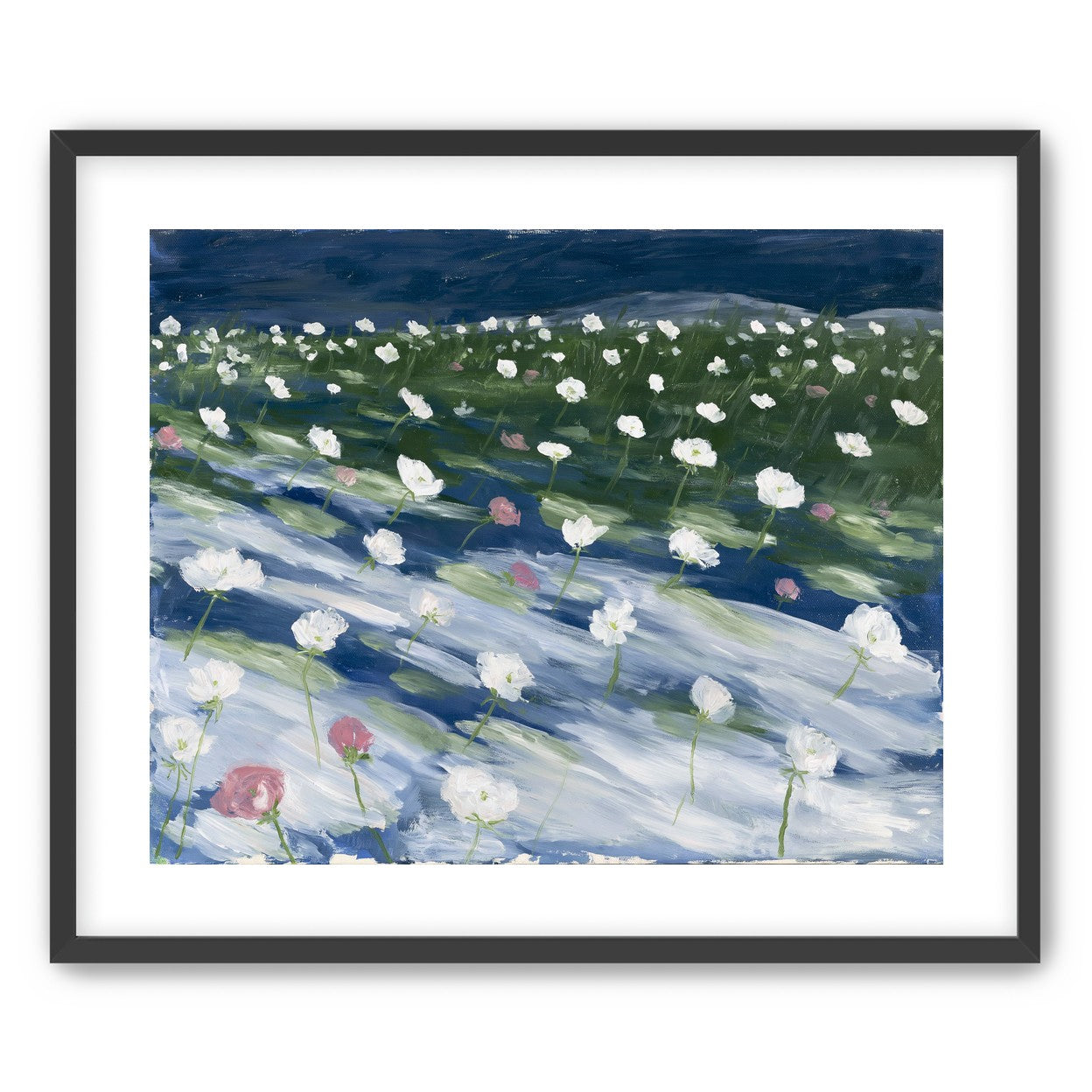 White flowers in wind streaks