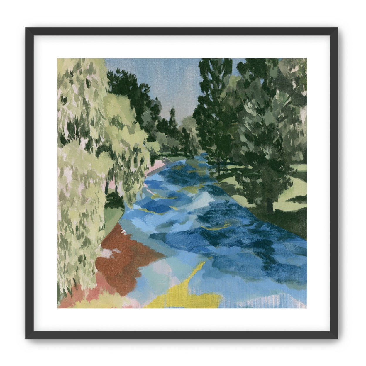 Blue bend under pines