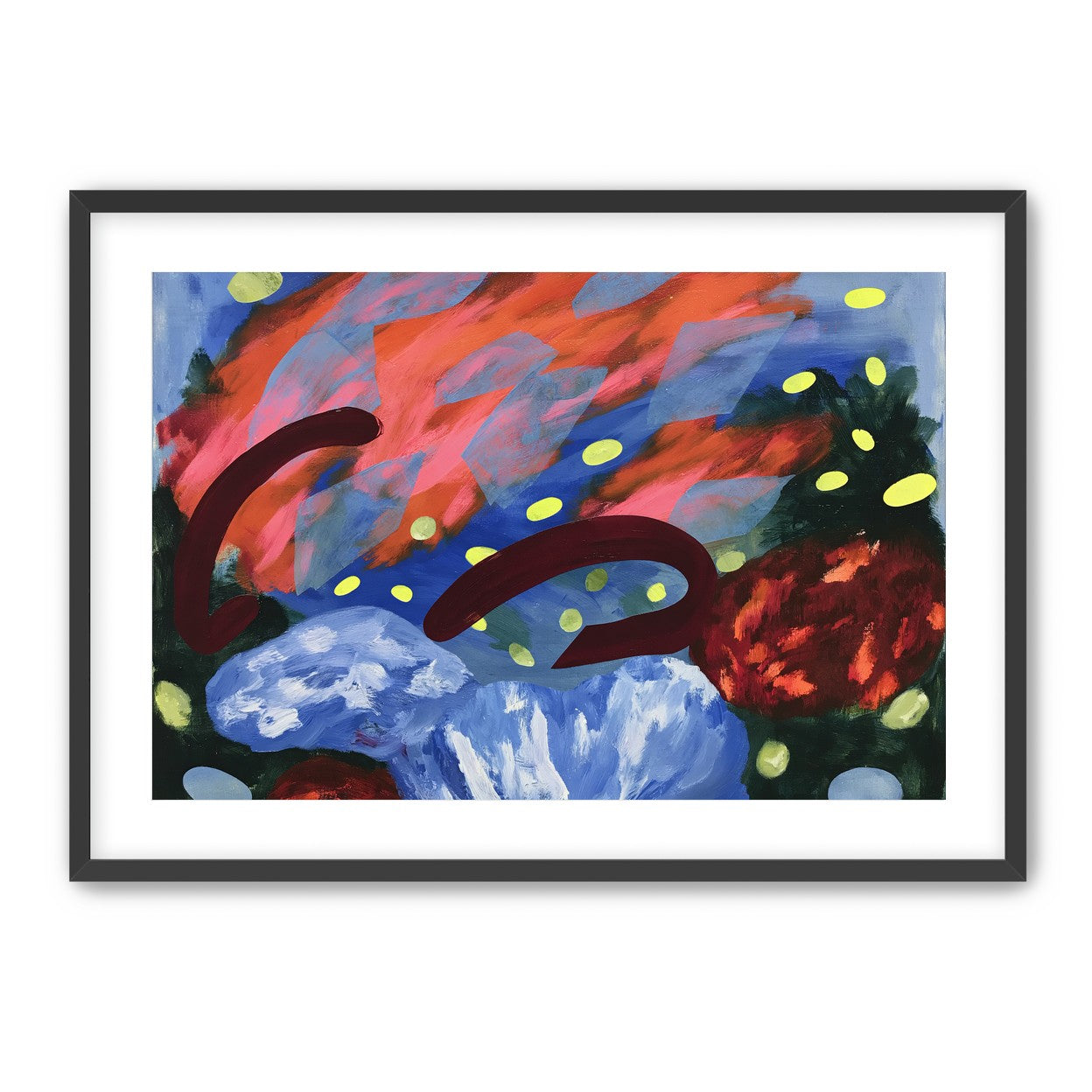 Layered brushstrokes with yellow ovals