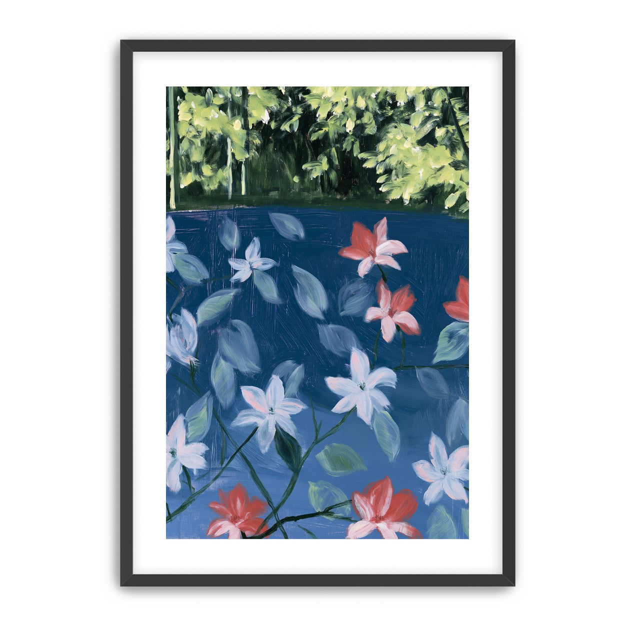 Coral flowers on dark water
