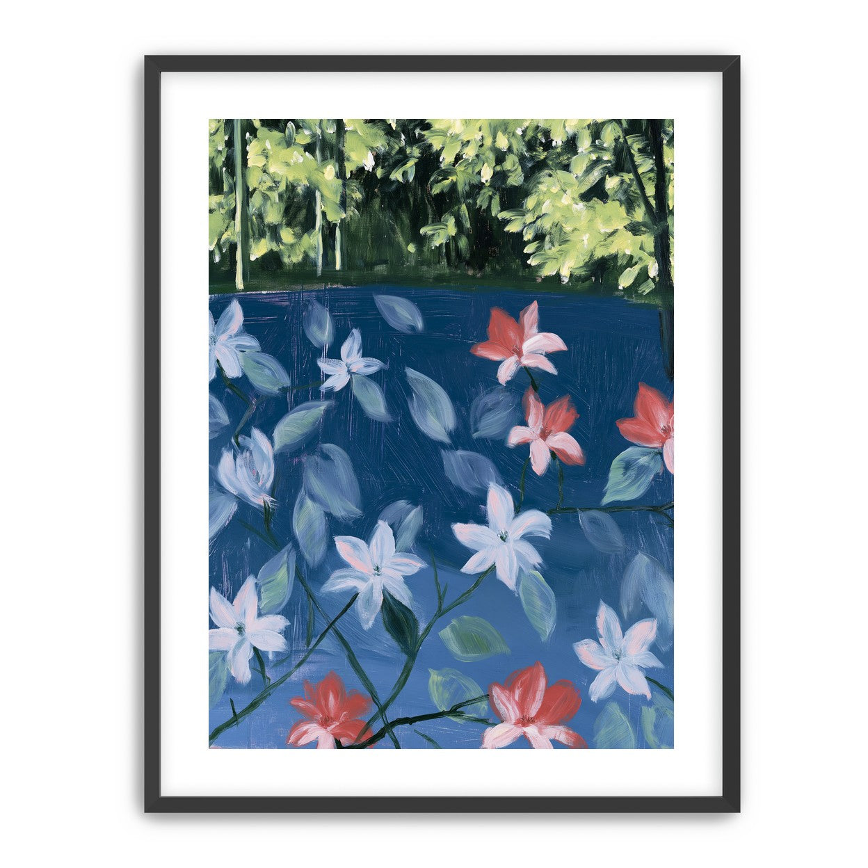 Coral flowers on dark water