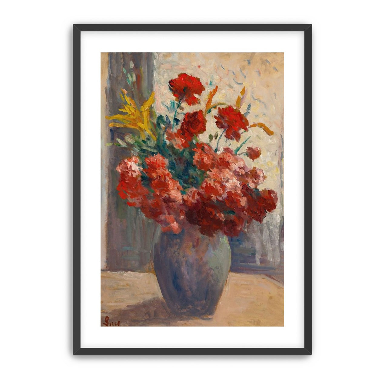 Flowers within a tall vase