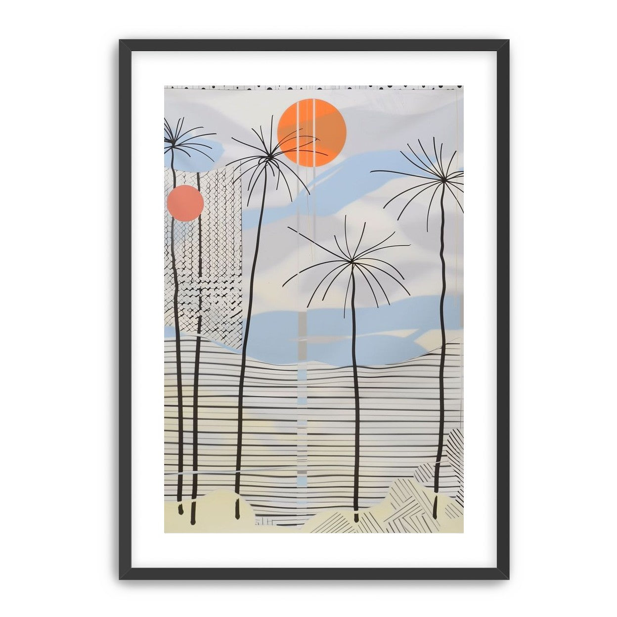 Two suns over striped hills