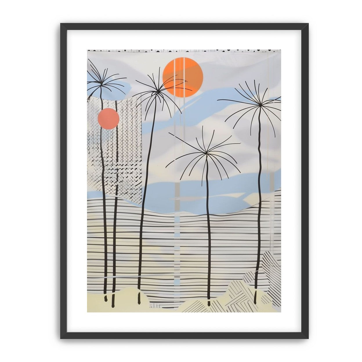 Two suns over striped hills