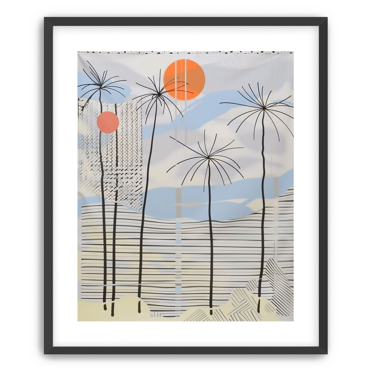 Two suns over striped hills