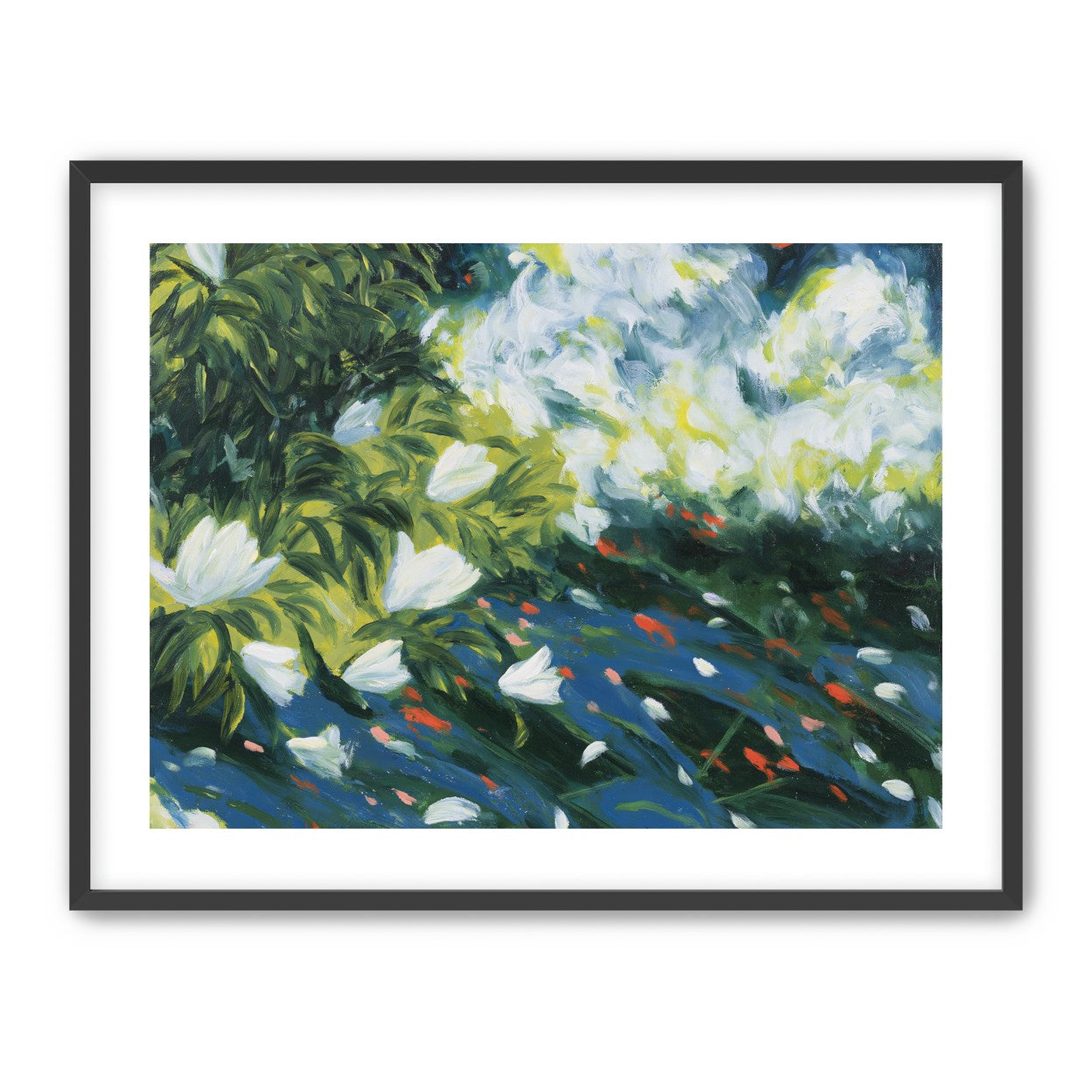 White petals on blue water