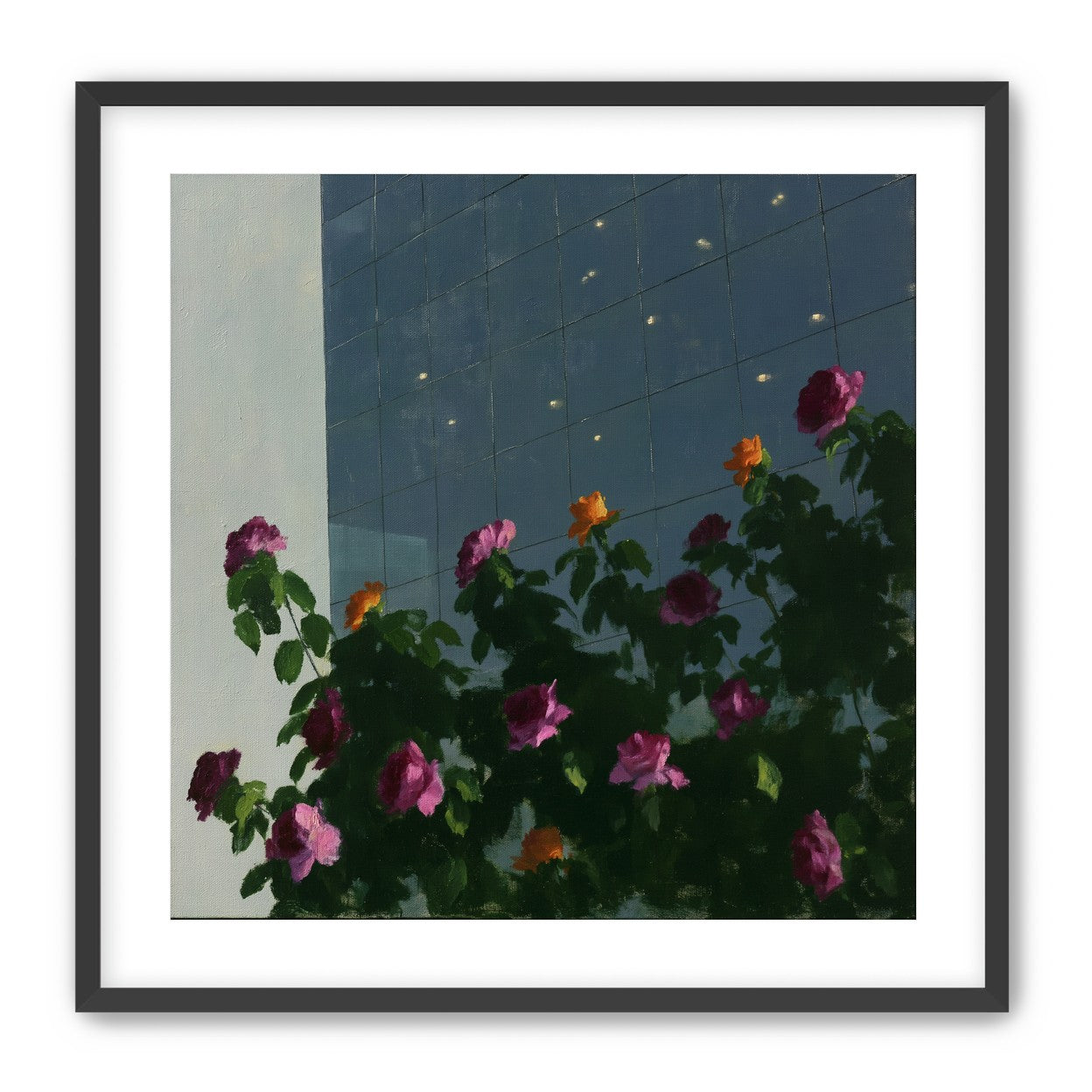 Flowers against the glass tower