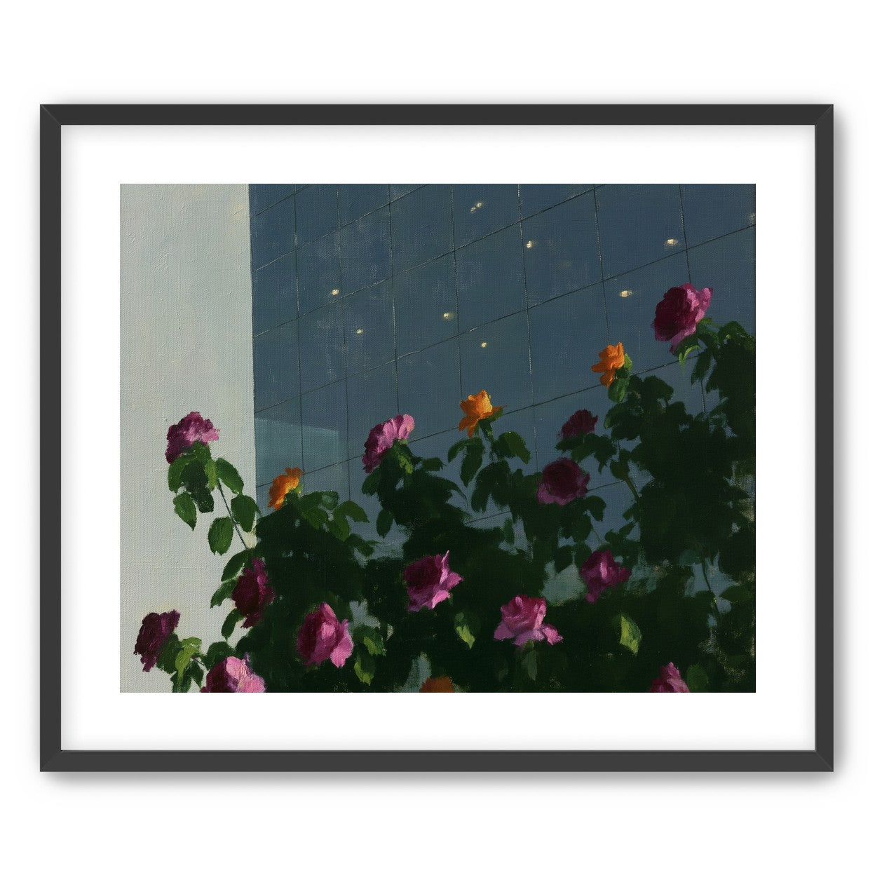 Flowers against the glass tower