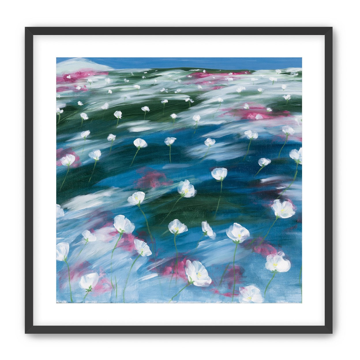 White flowers in windblown hills