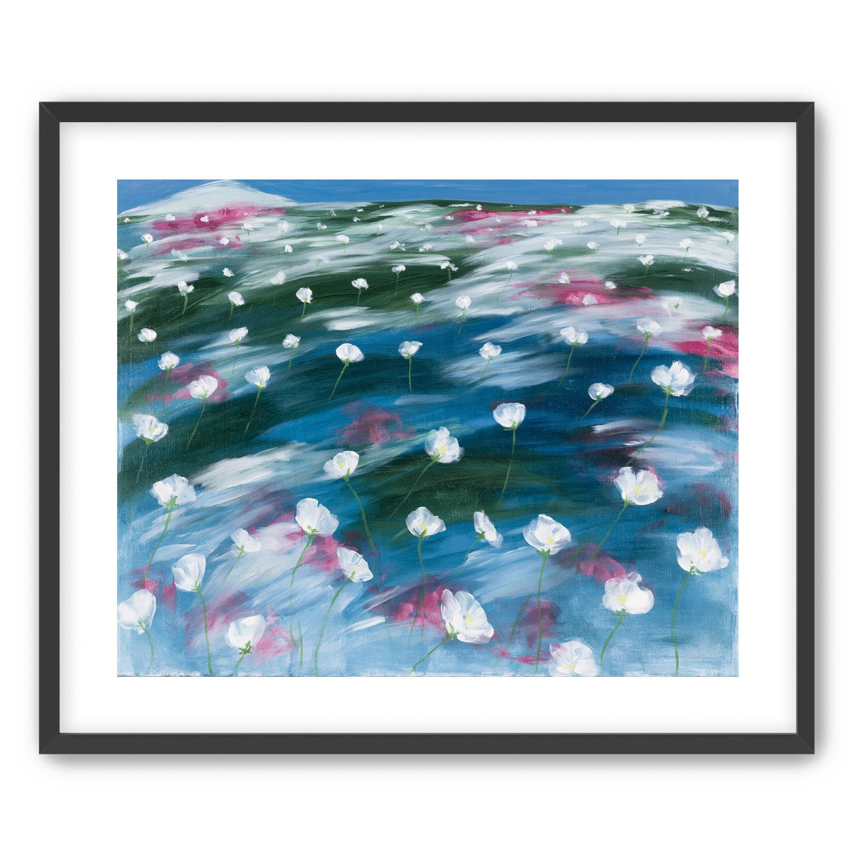 White flowers in windblown hills