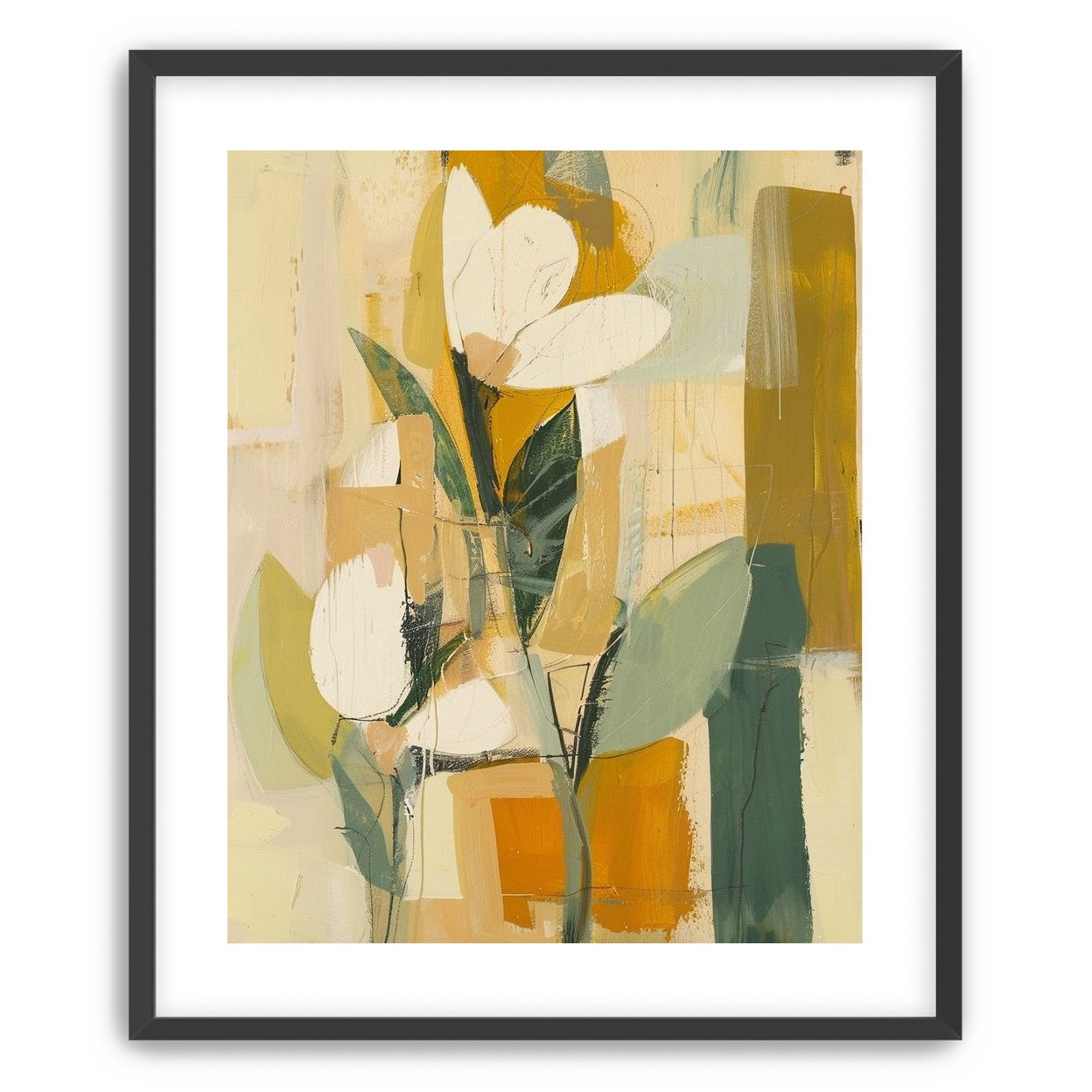 White forms within ochre blocks