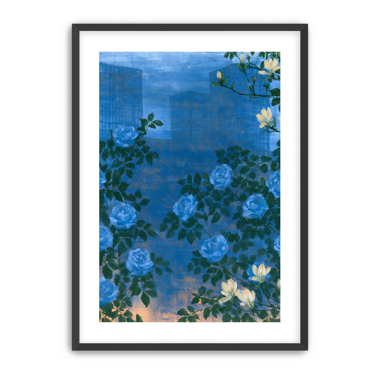 Roses against the blue towers