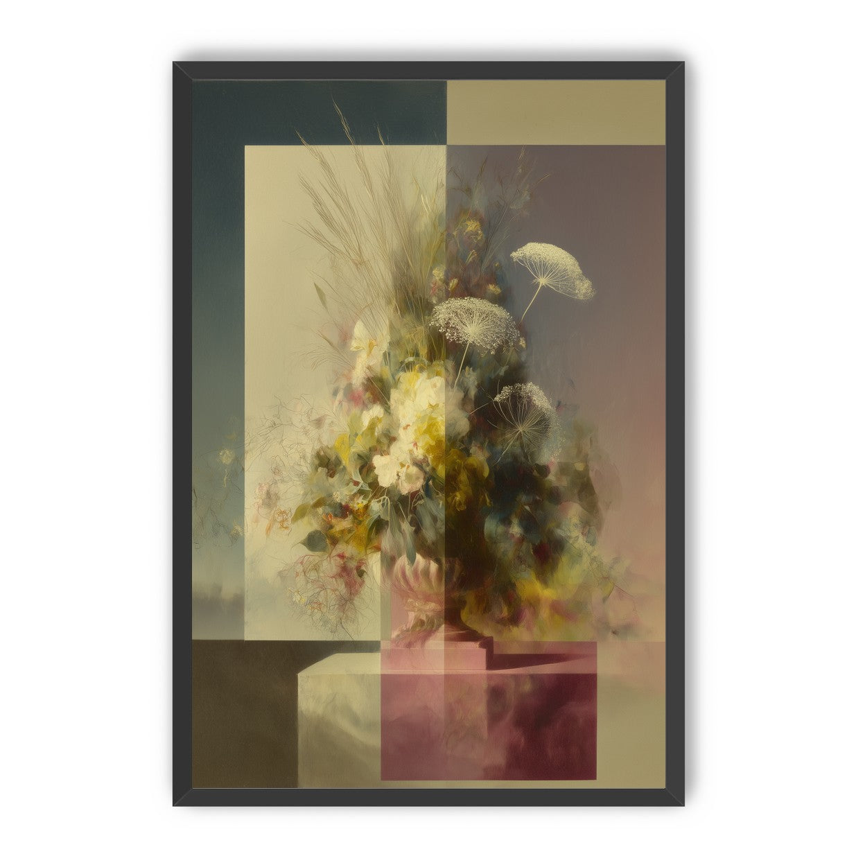Vase of flowers within panes