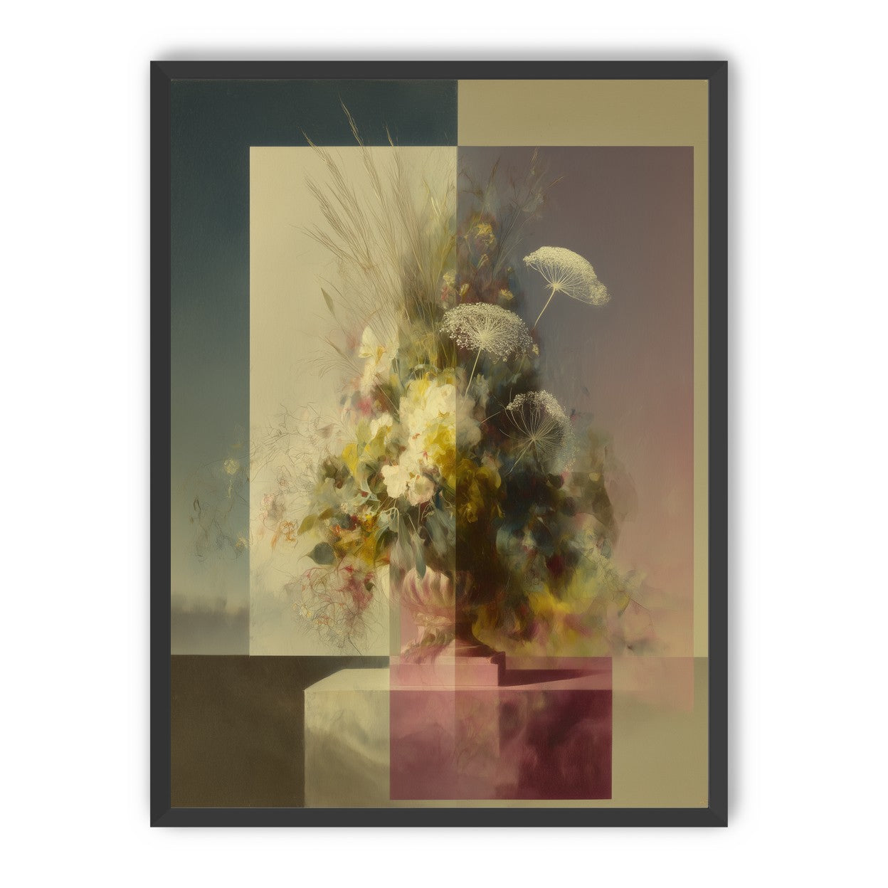 Vase of flowers within panes