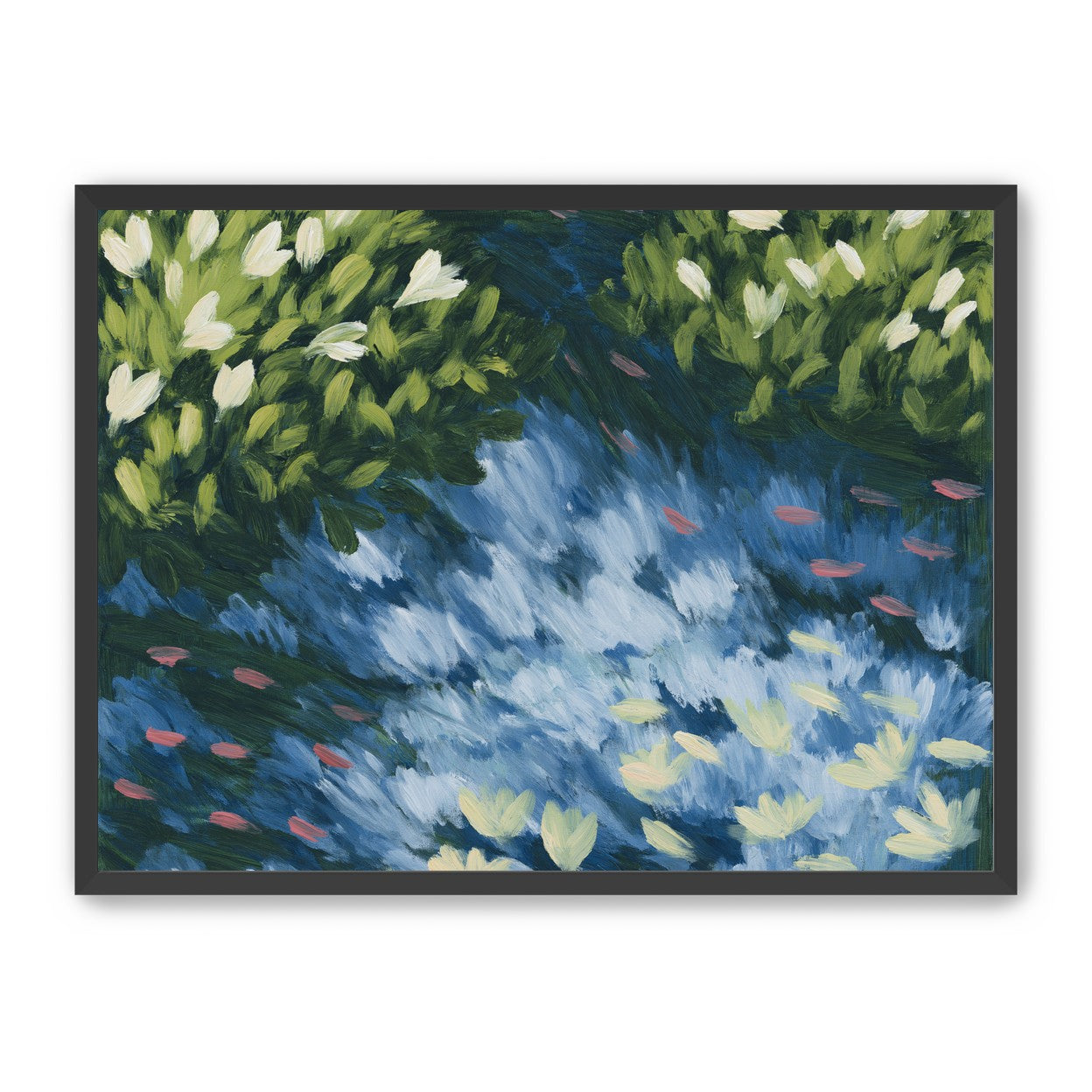 Water lilies over passing fish