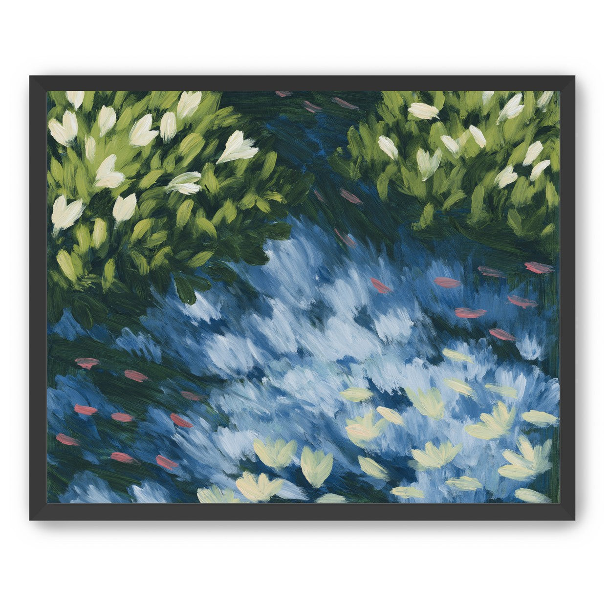Water lilies over passing fish
