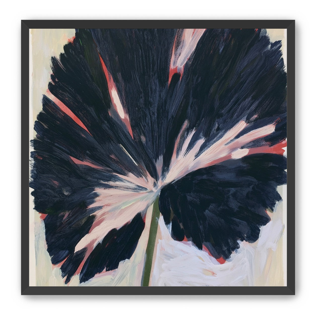 Dark petals across pale ground