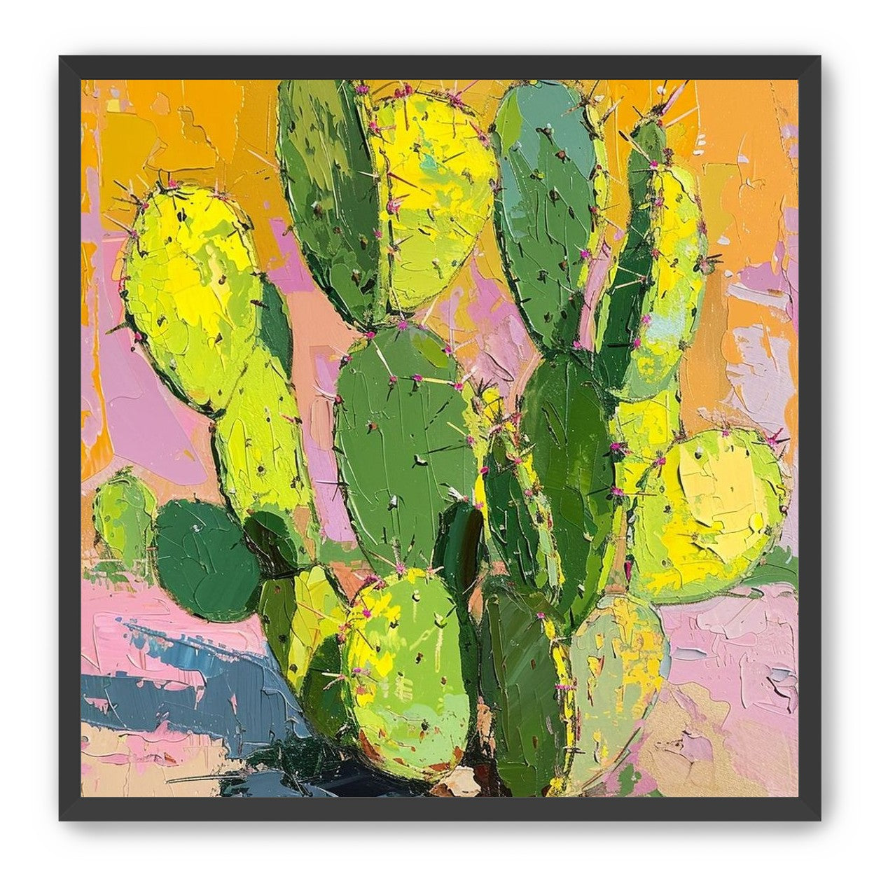 Thick paint on cactus pads