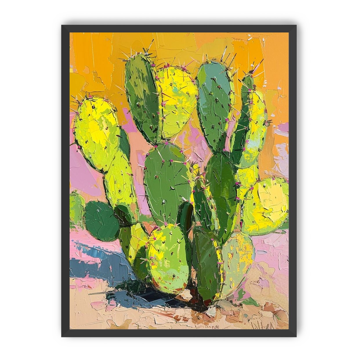 Thick paint on cactus pads