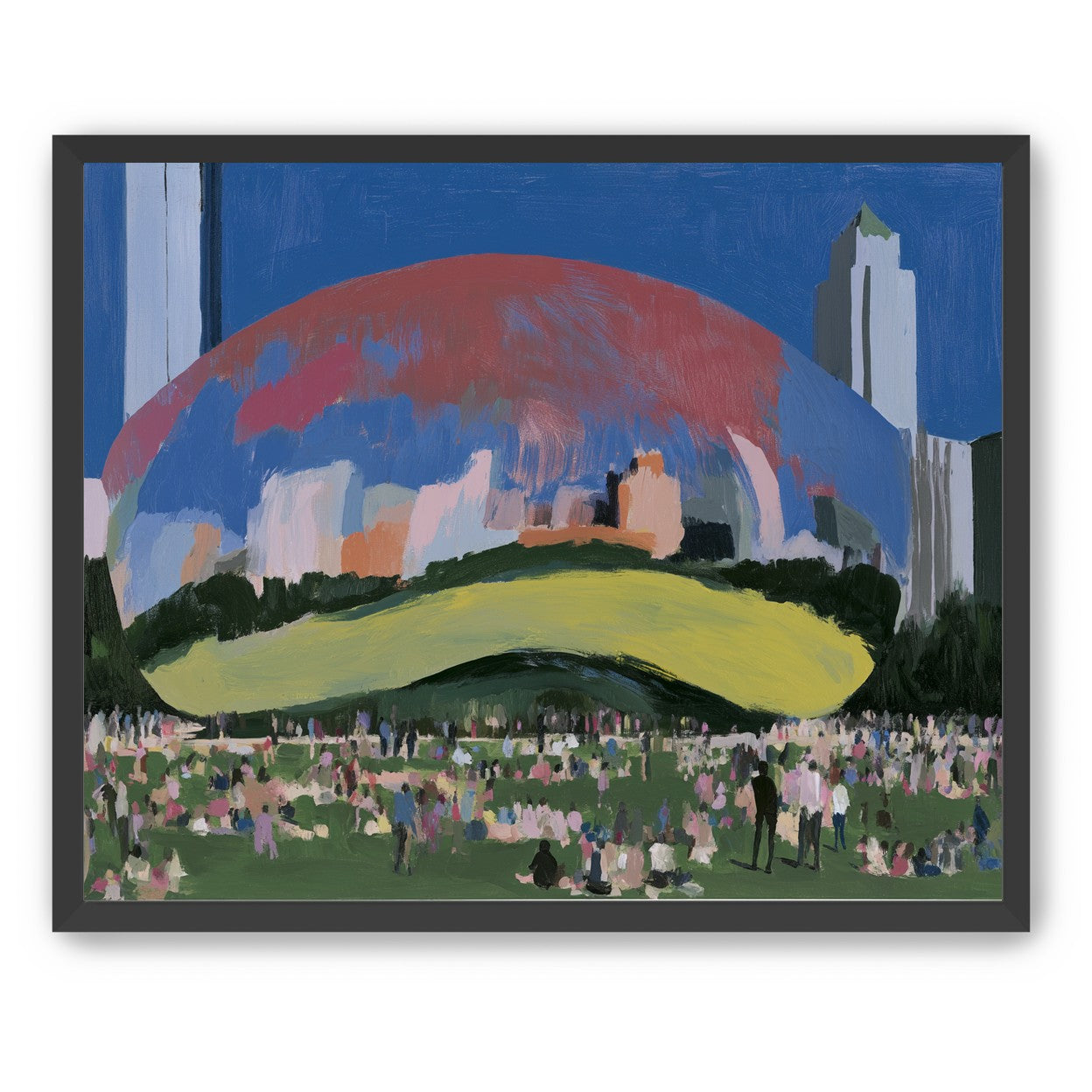 Crowd beneath the curved pavilion