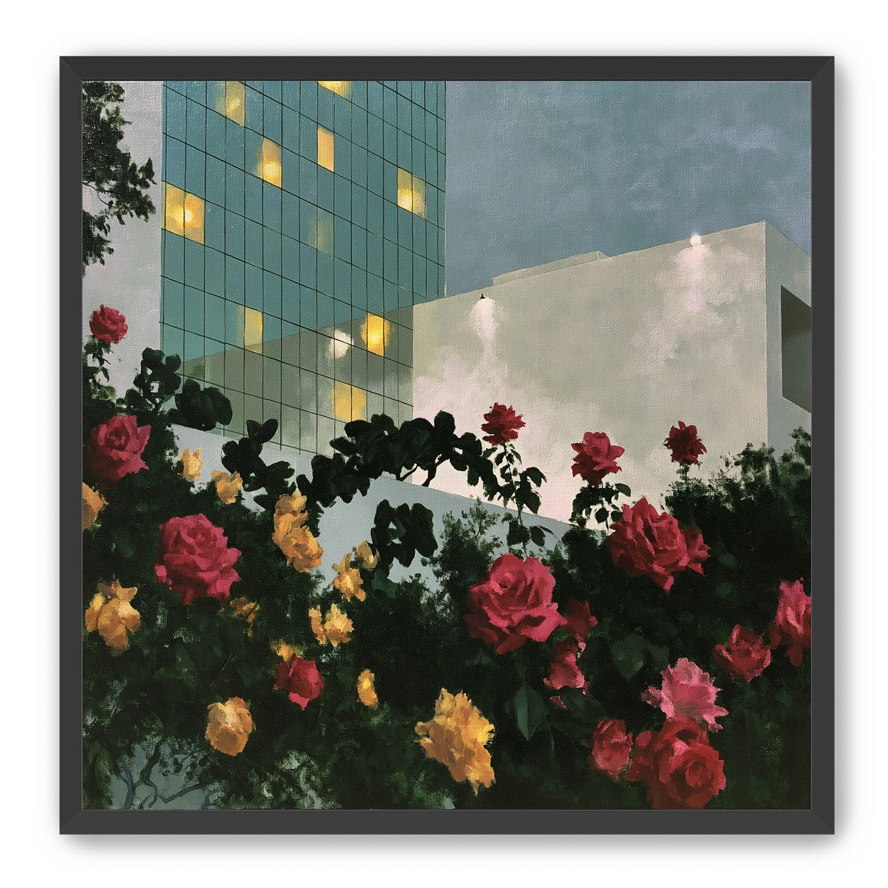 Roses under office lights