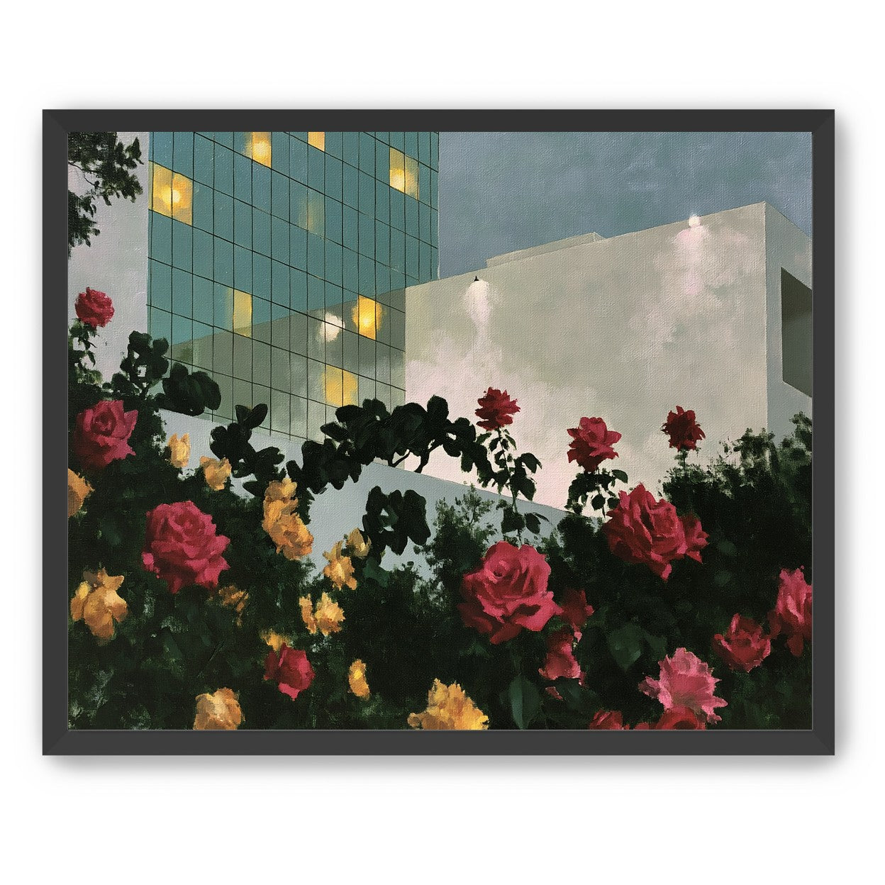 Roses under office lights