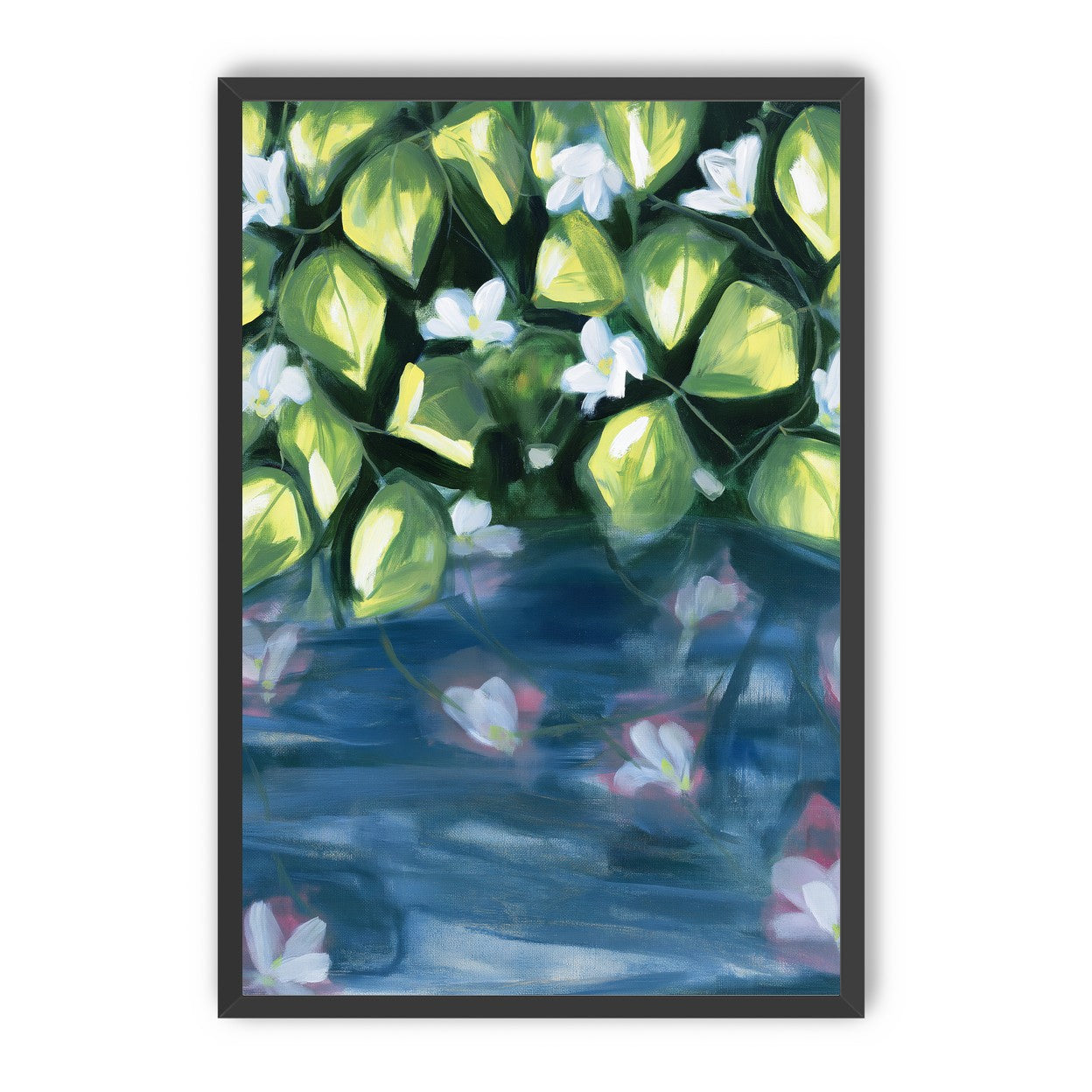 White flowers over blue water