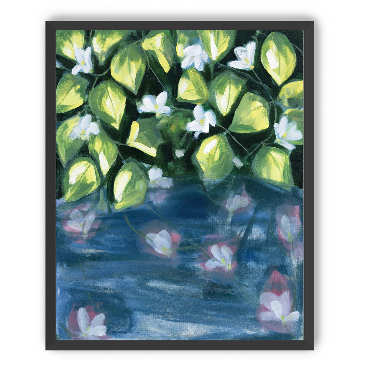 White flowers over blue water