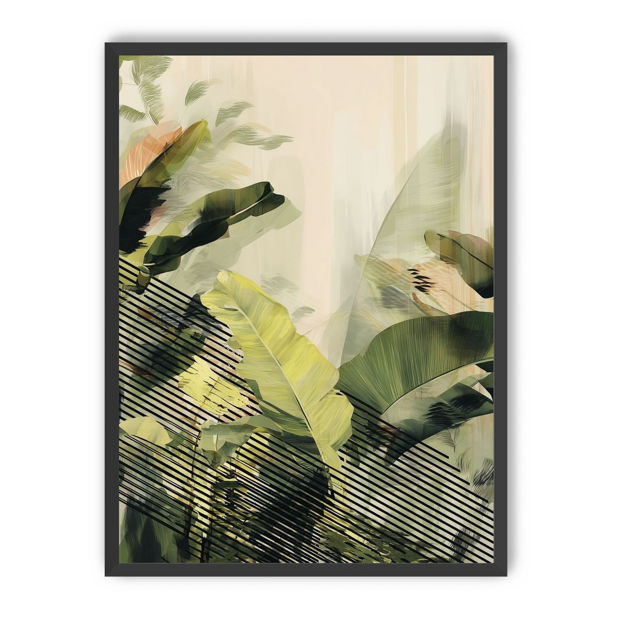 Green leaves over black stripes