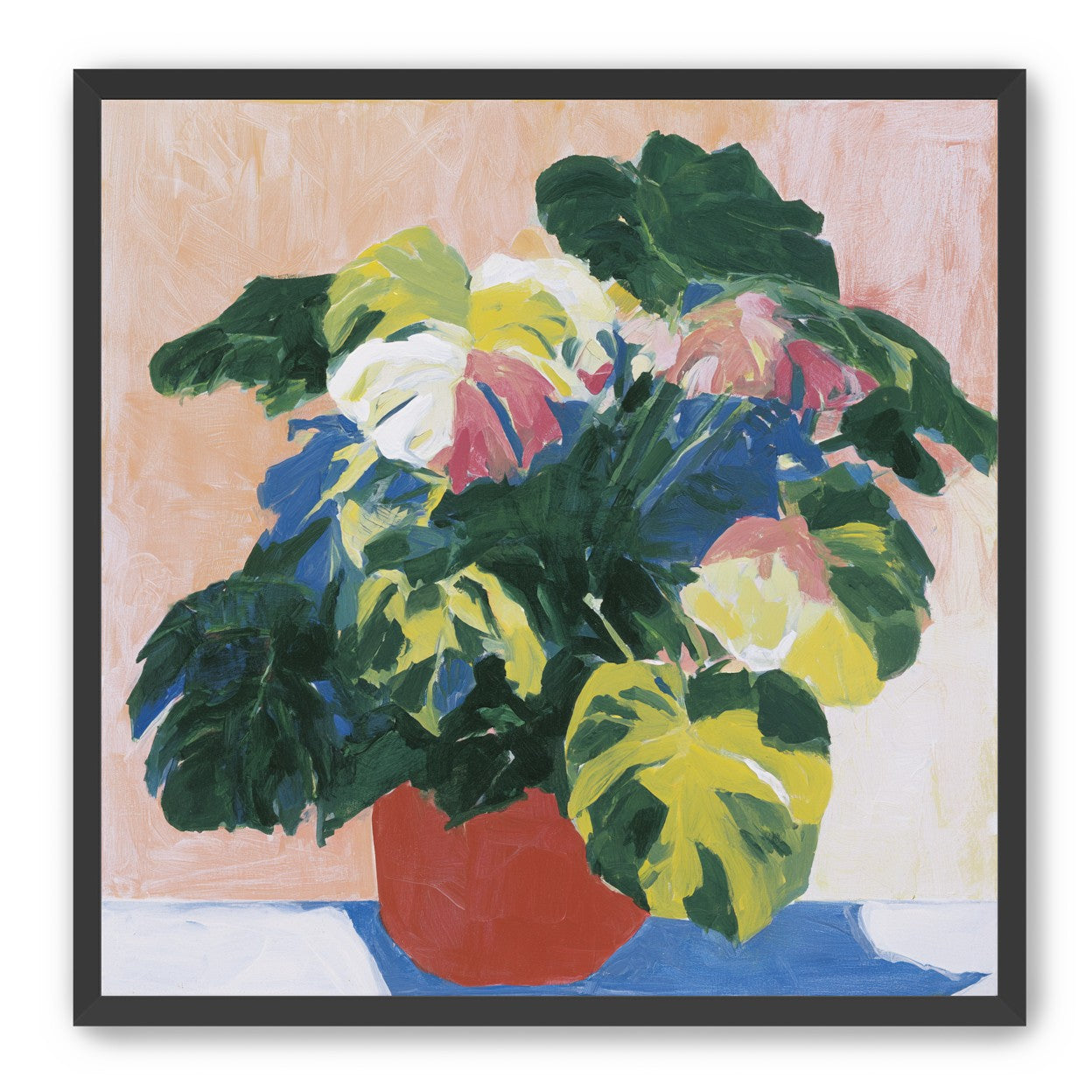 Red pot under heavy leaves