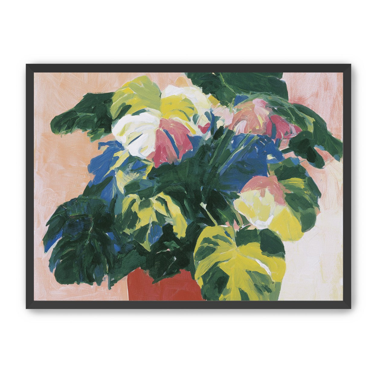 Red pot under heavy leaves
