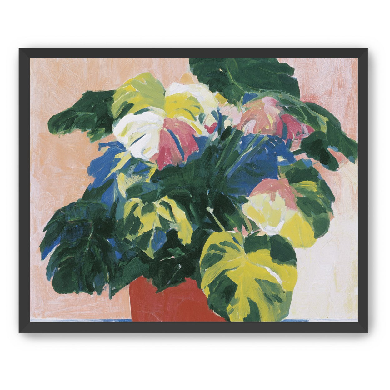 Red pot under heavy leaves