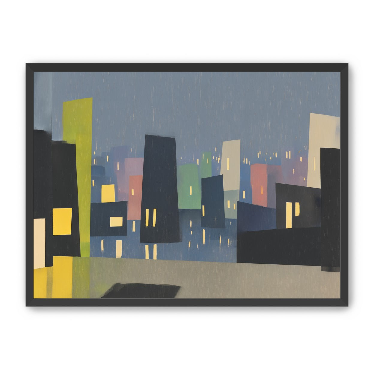 Rain on the lit skyline